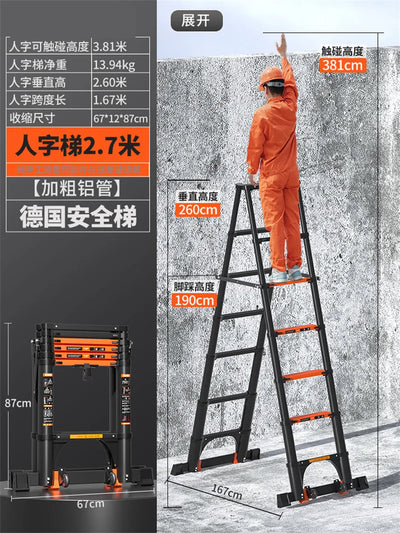 Multifunction Folding Ladder Aluminum Alloy Telescopic Ladder Thickened Herringbone Ladder Portable Lift Engineering Stairs