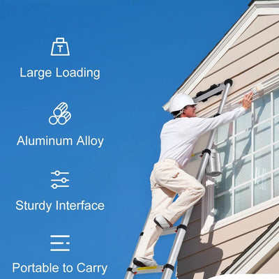 Succebuy Telescoping Ladder 12.5 FT Aluminum One-Button Retraction Collapsible Extension 375 LBS Capacity W/Non-Slip for Home RV