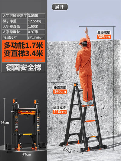 Multifunction Folding Ladder Aluminum Alloy Telescopic Ladder Thickened Herringbone Ladder Portable Lift Engineering Stairs