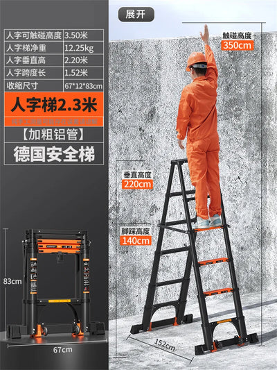 Multifunction Folding Ladder Aluminum Alloy Telescopic Ladder Thickened Herringbone Ladder Portable Lift Engineering Stairs