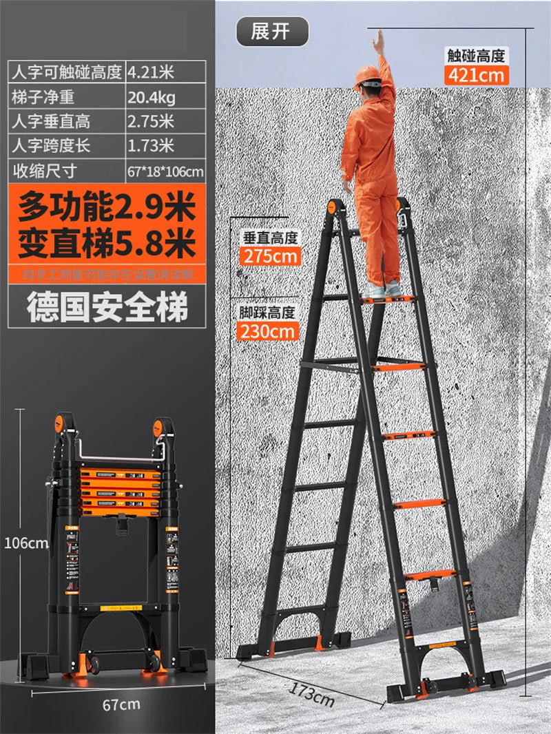 Multifunction Folding Ladder Aluminum Alloy Telescopic Ladder Thickened Herringbone Ladder Portable Lift Engineering Stairs