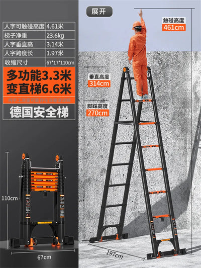 Multifunction Folding Ladder Aluminum Alloy Telescopic Ladder Thickened Herringbone Ladder Portable Lift Engineering Stairs