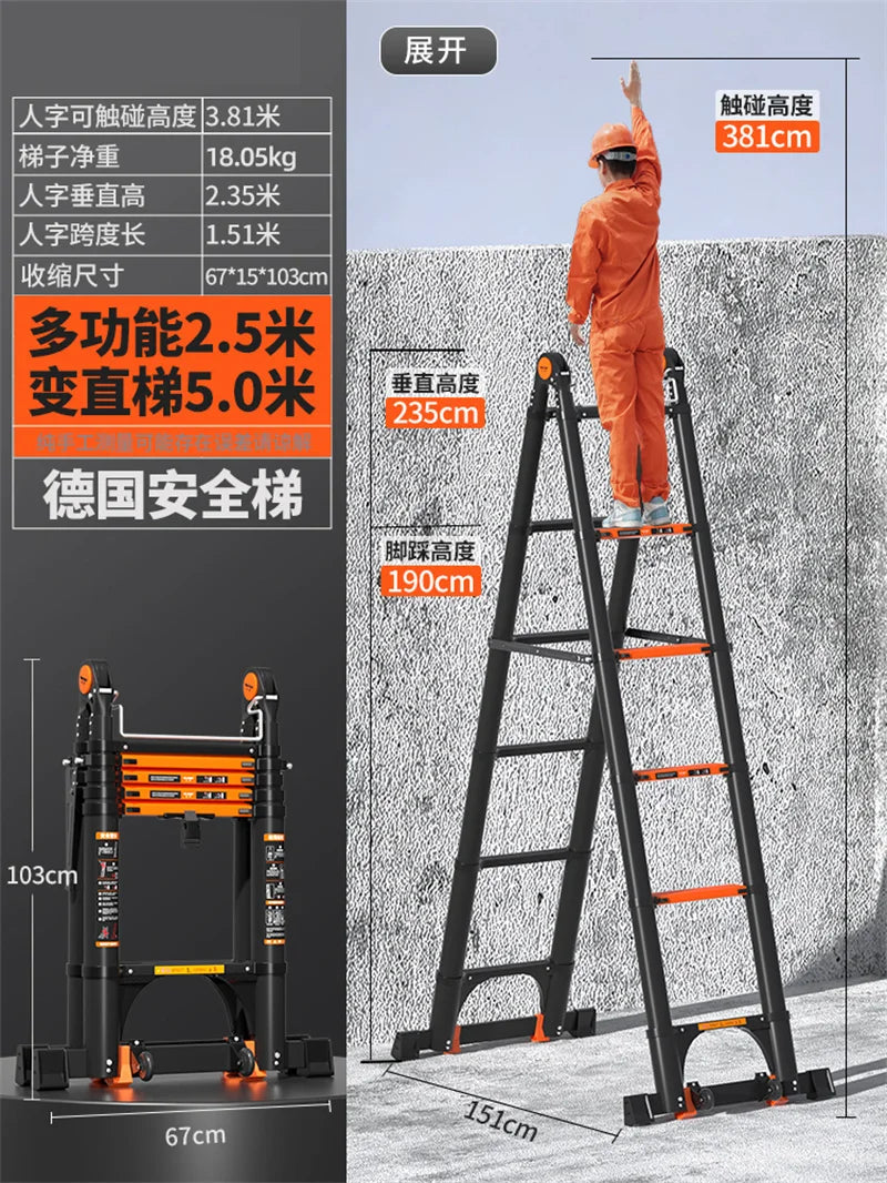 Multifunction Folding Ladder Aluminum Alloy Telescopic Ladder Thickened Herringbone Ladder Portable Lift Engineering Stairs
