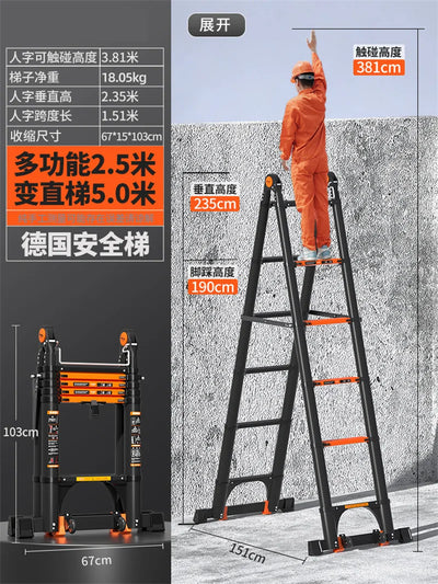Multifunction Folding Ladder Aluminum Alloy Telescopic Ladder Thickened Herringbone Ladder Portable Lift Engineering Stairs