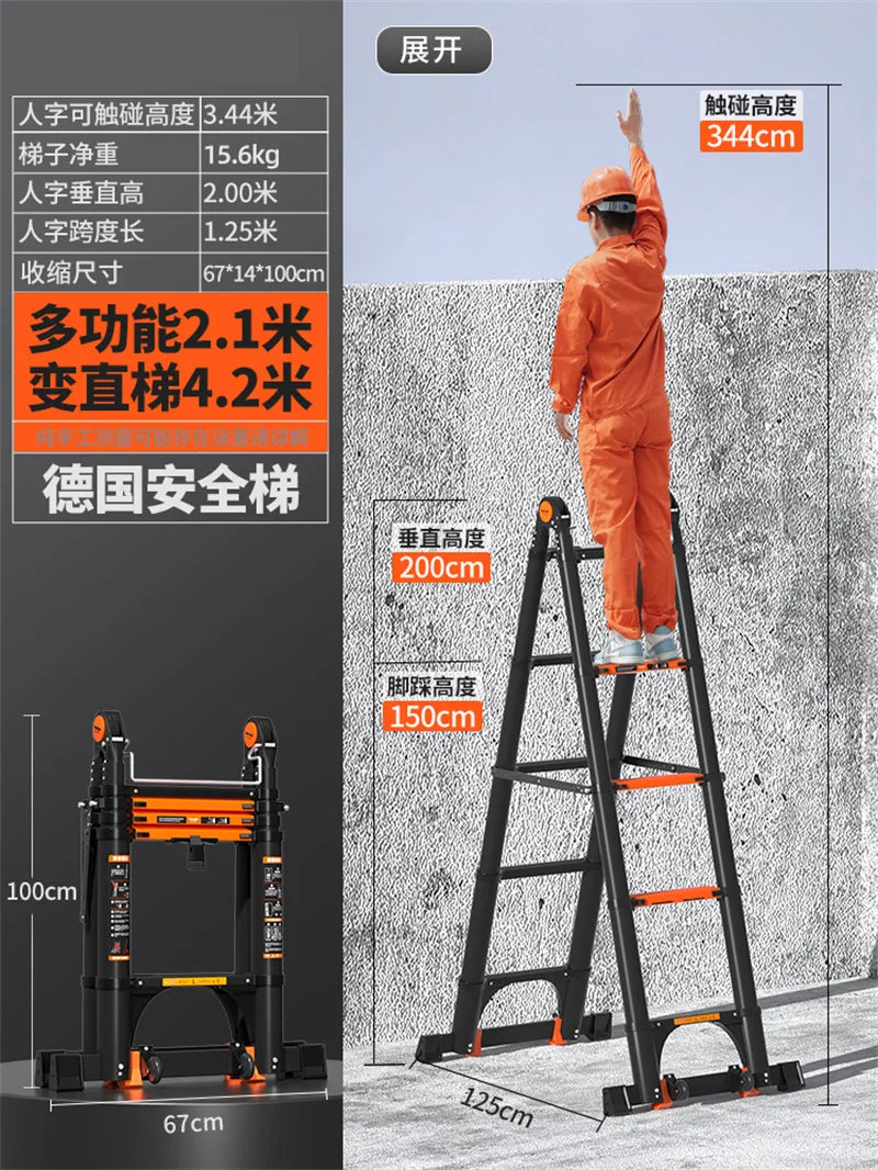 Multifunction Folding Ladder Aluminum Alloy Telescopic Ladder Thickened Herringbone Ladder Portable Lift Engineering Stairs