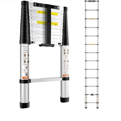 Succebuy Telescoping Ladder 12.5 FT Aluminum One-Button Retraction Collapsible Extension 375 LBS Capacity W/Non-Slip for Home RV